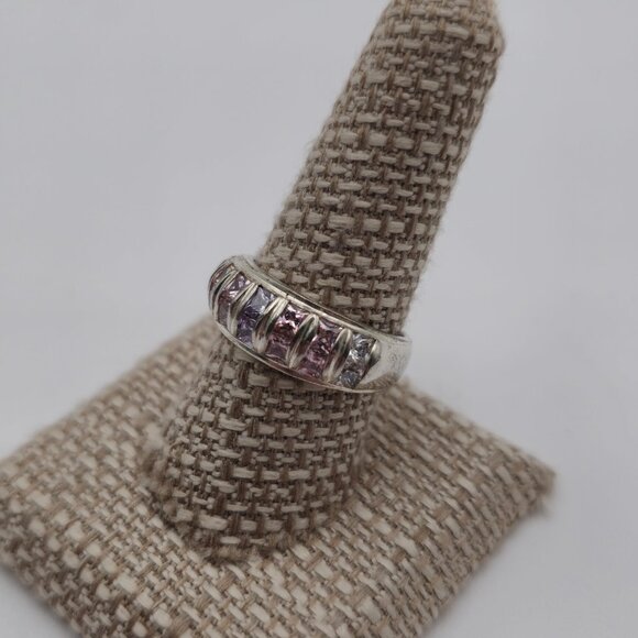 Size 9.25 Sterling Silver Beautiful Cubic Zirconia Gems Band Ring A2693 - Picture 4 of 9